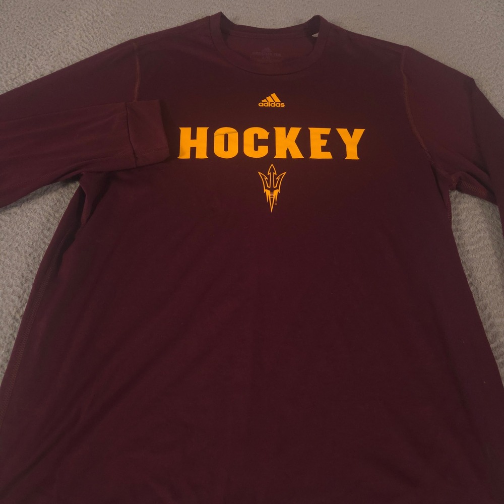 Adidas Shirt Mens Large Maroon Sun Devils Hockey Pitchfork Aeroready Long Sleeve